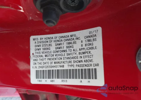 2017 Honda Civic Lx from USA, damaged, VIN 2HGFC2E55HH517448